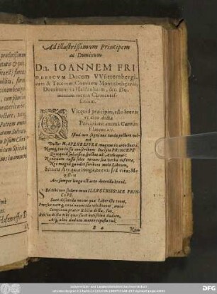 Ad illustrißimum Principem ac Dominum Dn. Joannem Fridericum Ducem Würtembergicum & Teccium ...