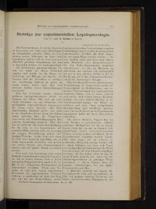 Beiträge zur experimentellen Lepidopterologie.