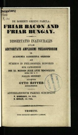 De Roberti Greeni famula: Friar Bacon and Friar Bungay