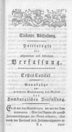 Erstes Capitel. Grundzüge zur genauern Bestimmung des Wesens der hamburgischen Verfassung.