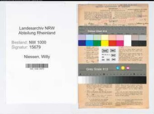 Entnazifizierung Willy Niessen, geb. 11.05.1913 (Verw.Angest.)