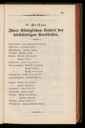 IV. Hofstaat Ihrer königlichen Hoheit der höchstseligen Kurfürstin.