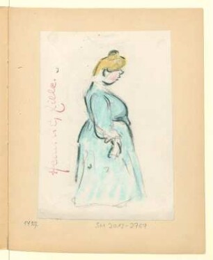 Frau im blauen Kleid