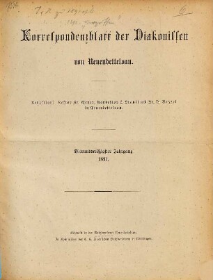 Korrespondenzblatt der Diakonissen von Neuendettelsau. 34. 1891