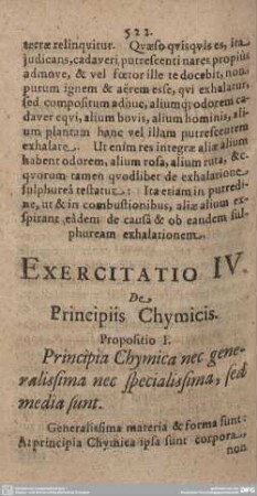 Exercitatio IV. De Principiis Chymicis.
