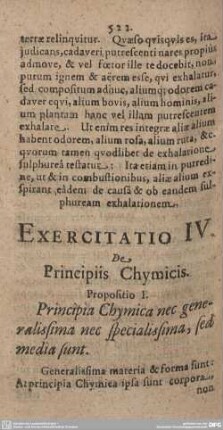 Exercitatio IV. De Principiis Chymicis.