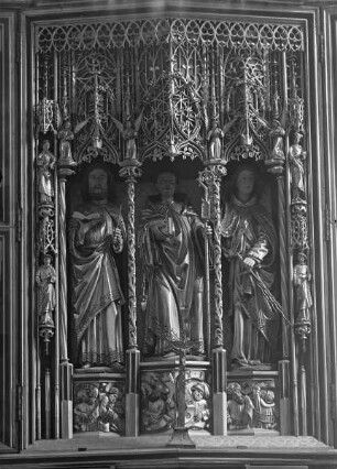 Heiliger Leonhard, flankiert vom heiligen Bartholomäus und dem Erzengel Michael