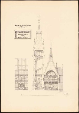 Jagdschloss: Schnitt, Detail (aus: Mittelalterliche Baukunst. Entwürfe von den Studierenden der Königl. Techn. Hochschule zu Berlin, hrsg.v. Johannes Otzen 1879/80)