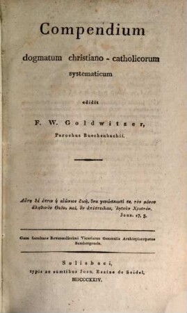 Compendium dogmatum christiano-catholicorum systematicum