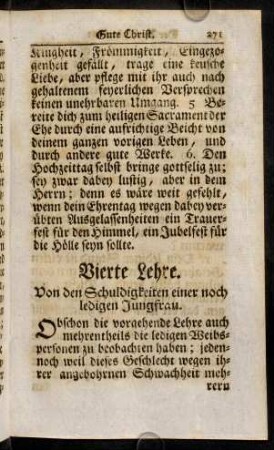 271-284, Vierte Lehre. Von den Schuldigkeiten einer noch ledigen Jungfrau