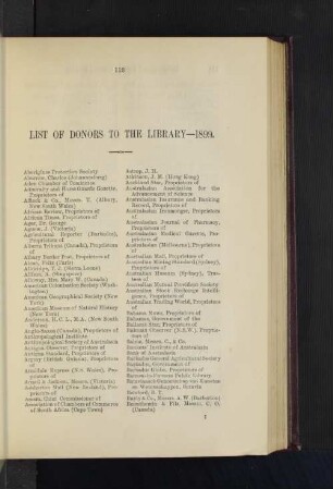 List of Donors to the Library.