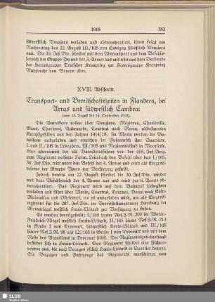 XVIII. Abschnitt Transport- und Bereitschaftszeiten in Flandern, bei Arras und südwestlich Cambrai (vom 22. August bis 24. September 1918)