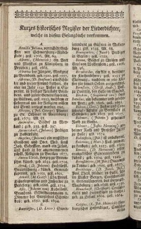 Kurzes historisches Register der Liederdichter, ...