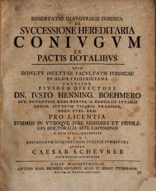 Diss. inaug. iur. de successione hereditaria coniugum ex pactis dotalibus