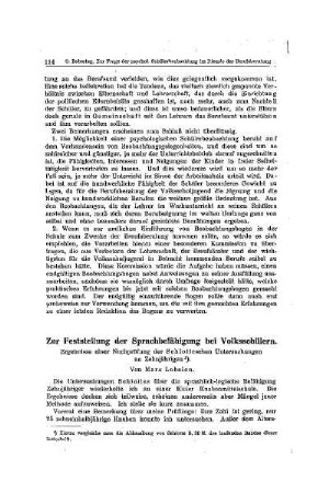 Zur Feststellung der Sprachbefähigung bei Volksschülern : Ergebnisse einer Nachprüfung der Schlotteschen Untersuchungen an Zehnjährigen