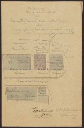 Ilg, Ludwig, Schneider, Schuh, Hermann, Schneider und Maurer, Gustav, Maler Umbau der gemeinschaftlich erworbenen Scheune zum Wohnhaus