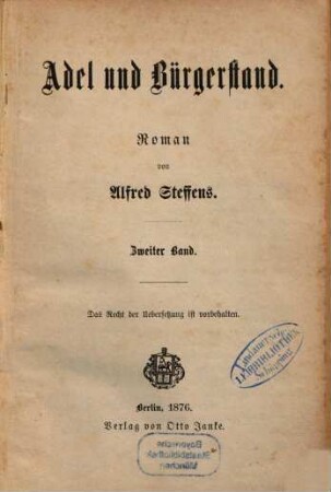 Adel und Bürgerstand : Roman, 2
