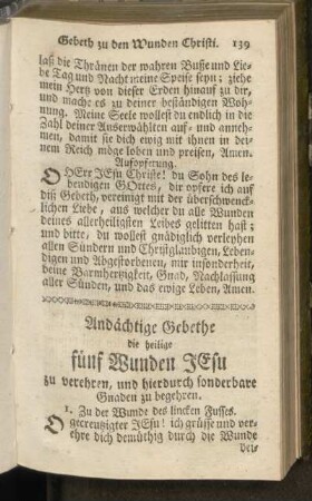 Andächtige Gebethe die heiligen fünf Wunden Jesu zu verehren ...