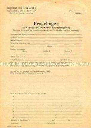 Fragebogen für Opfer des Faschismus (blanko)