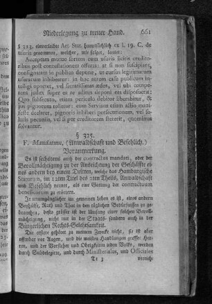 F. Mandatum (Anwaldschaft und Befehlich.)
