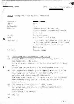 Fragebogenantworten zu Ernährungsgewohnheiten