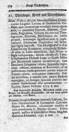 11. Philologie, Kritik und Alterthümer.
