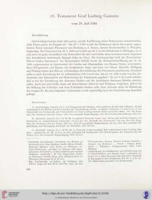 16. Testament Graf Ludwig Casimirs