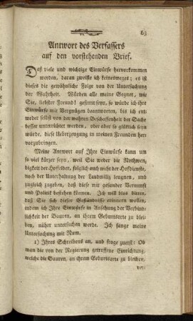 Antwort des Verfassers auf den vorstehenden Brief.