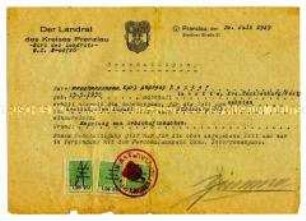 Bescheinigung des Landrates des Kreises Prenzlau über eine Reiseerlaubnis nach Strasburg