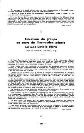 587, Entretiens de groupe au cours de l'instructions pénale, par Danielle Turns