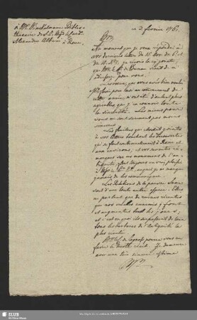 Mscr.Dresd.App.3140,12. - Konzept des Antwortbriefes von Graf Wackerbarth-Salmour an Johann Joachim Winckelmann, [München], 03.02.1761