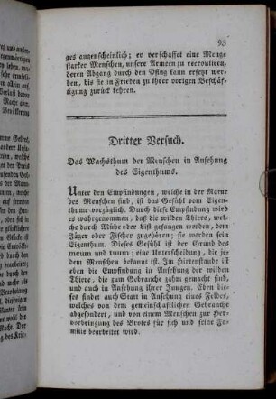Dritter Versuch. Das Wachsthum der Menschen in Ansehung des Eigenthums.