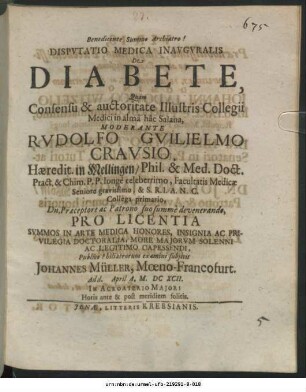 Disputatio Medica Inauguralis De Diabete