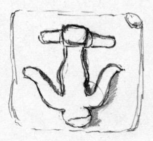 Quadratisches Bleigewicht, oben in Relief ein Anker, vielfach bestoßen, aber ohne größere Verletzung