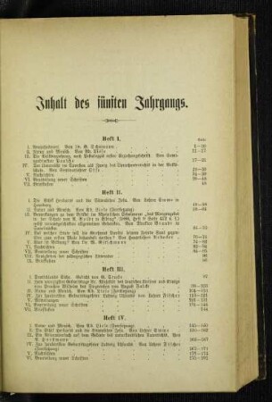 Inhalt des fünften Jahrgangs