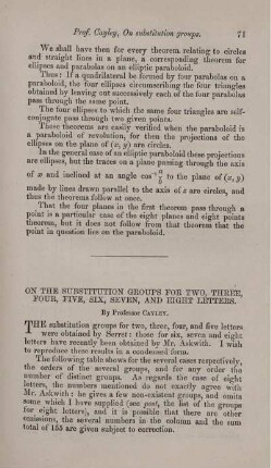 On the substitution groups for two, three, four, five, six, seven, and eight letters.
