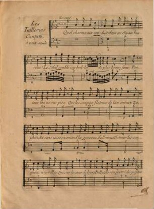 LES TUILLERIES CANTATE A VOIX SEULE Composée Par M.R MOREL Cy-devant Page de la Musique du Roy. Les paroles sont de M.R JOUIN