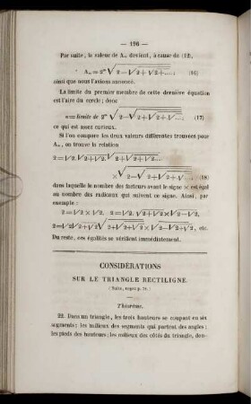 Considérations sur le triangle rectiligne.