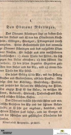I. Das Oberamt Nürtingen