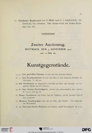 Zweiter Auctionstag. Mittwoch, den 5. November 1902 (Nr. 73-227)