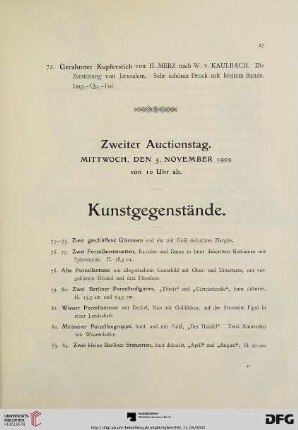 Zweiter Auctionstag. Mittwoch, den 5. November 1902 (Nr. 73-227)