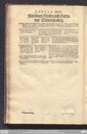 Tabula XCIV. Von denen Grafen und Herren von Schwartzenberg.