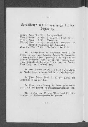 Gottesdienste und Versammlungen bei der Stiftskirche.