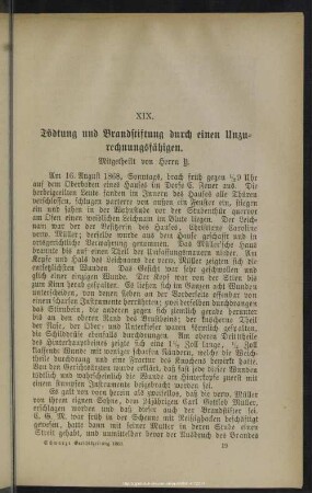 XIX. Tödtung und Brandstiftung durch einen Unzurechnungsfähigen