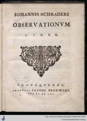 Iohannis Schraderi Observationvm Liber