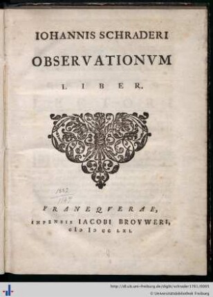 Iohannis Schraderi Observationvm Liber