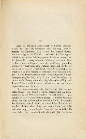 Über den Niessbrauch an Inhaber-Papieren mit Prämien