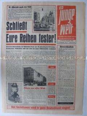 Propagandazeitung aus der DDR für die Jugend in der Bundesrepublik u.a. über die Mitverantwortung führender Konzerne Westdeutschlands an den Kriegsverbrechen