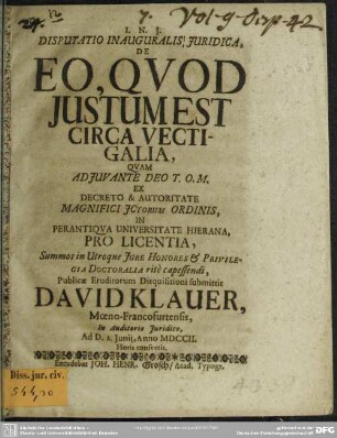 Disputatio Inauguralis Iuridica, De Eo, Quod Iustum Est Circa Vectigalia