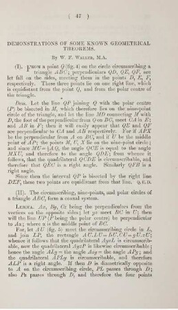 Demonstrations of some known geometrical theorems.